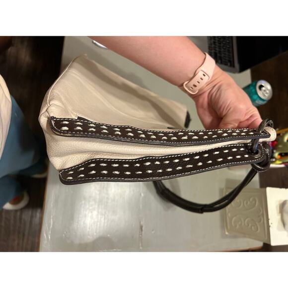 Vera Pelle Leather Cream and Brown Shoulder Bag Made in Italy - Picture 12 of 13